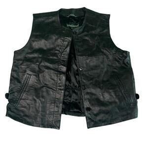 Harve Bernard leather vest dark brown black collarless button vest M